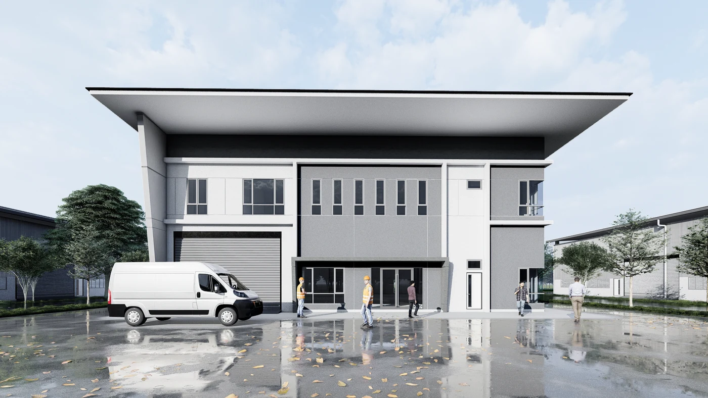 Artist impression of a bungalow factory