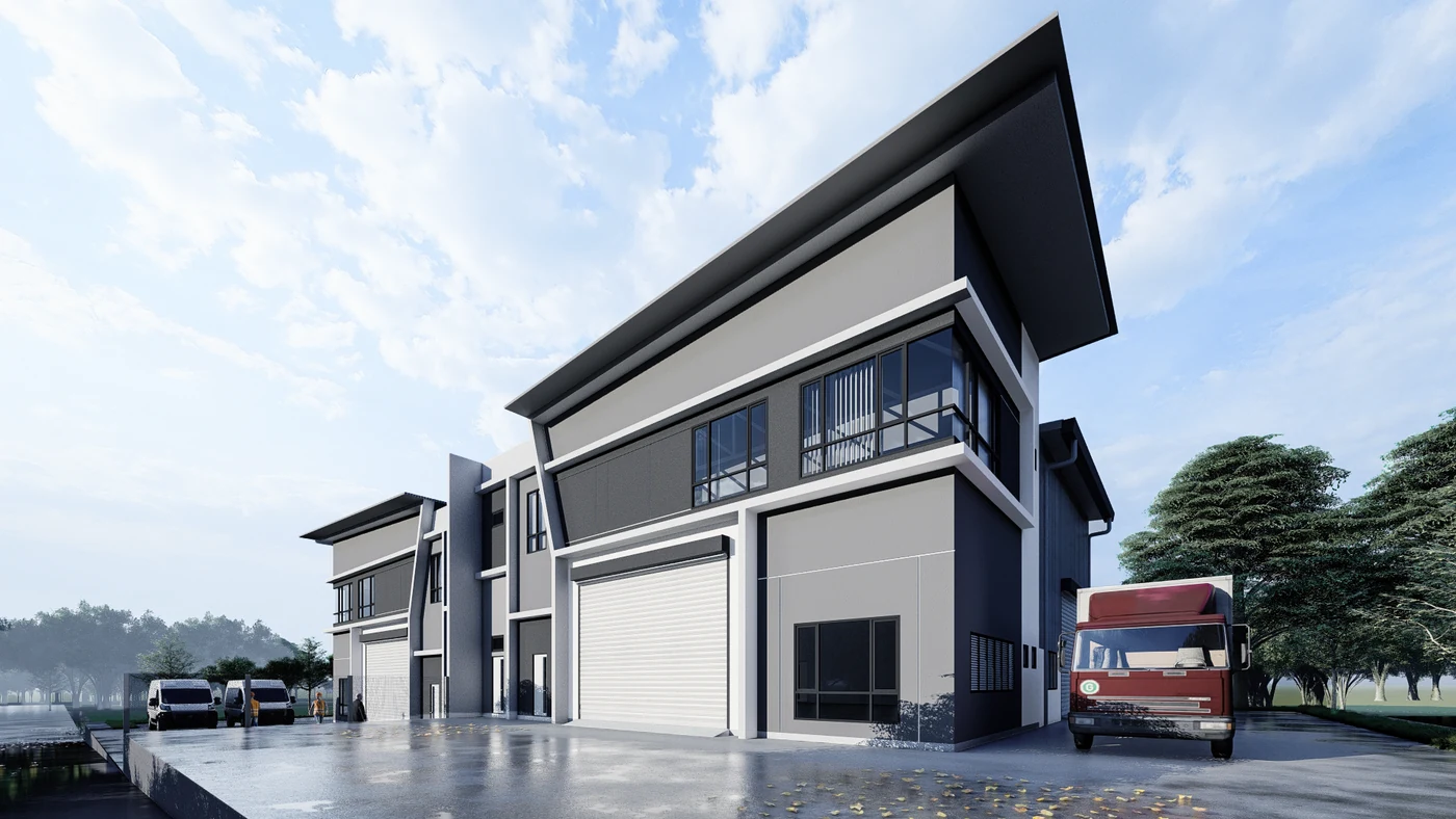 Artist impression of an 80 by 112 foot semi-detached factory