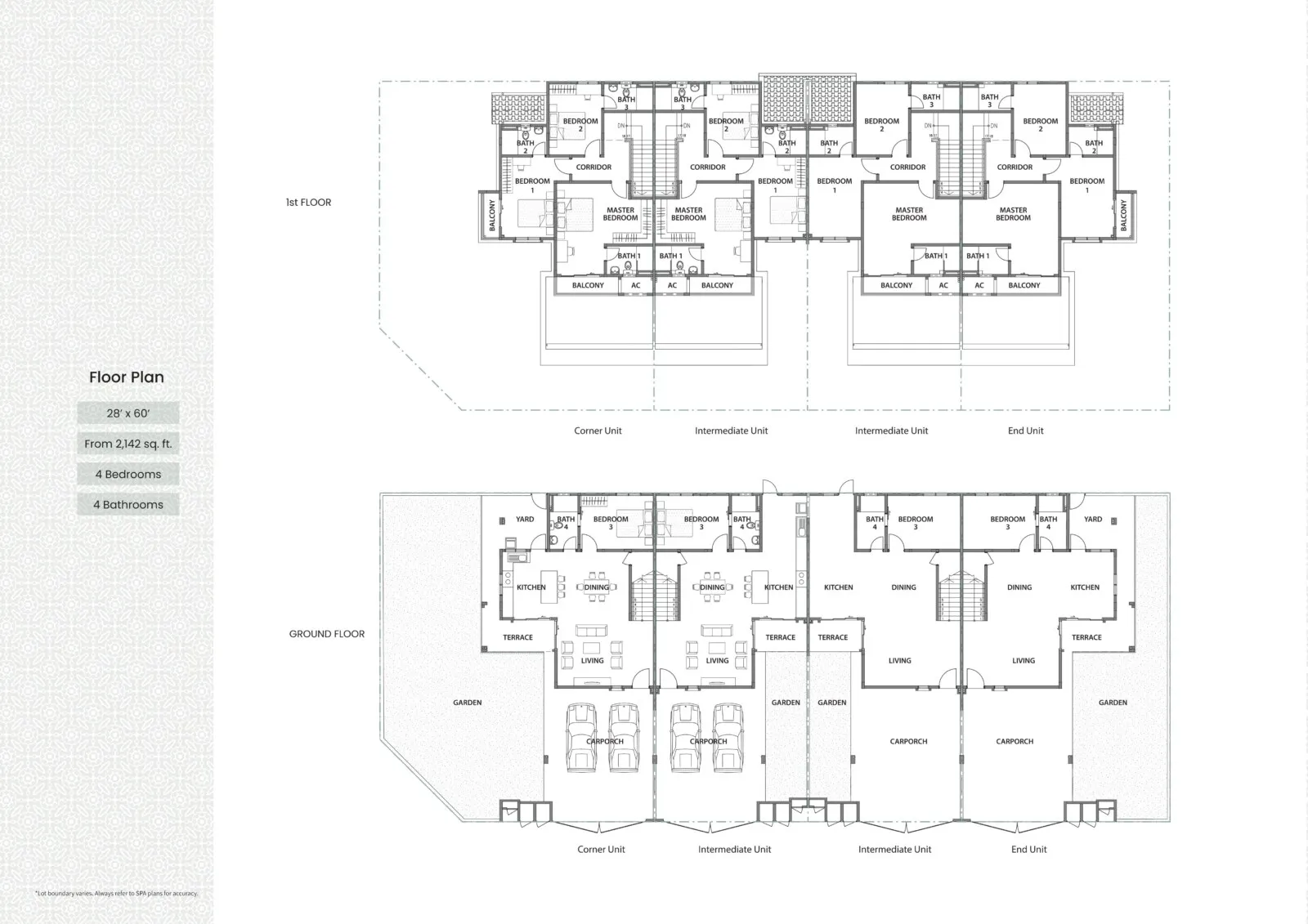 Ground and first floor plans for Batiq garden homes