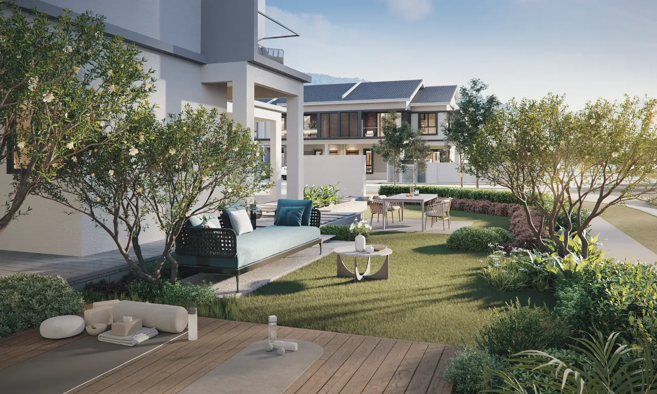 Private side garden beside a Batiq 2-storey home
